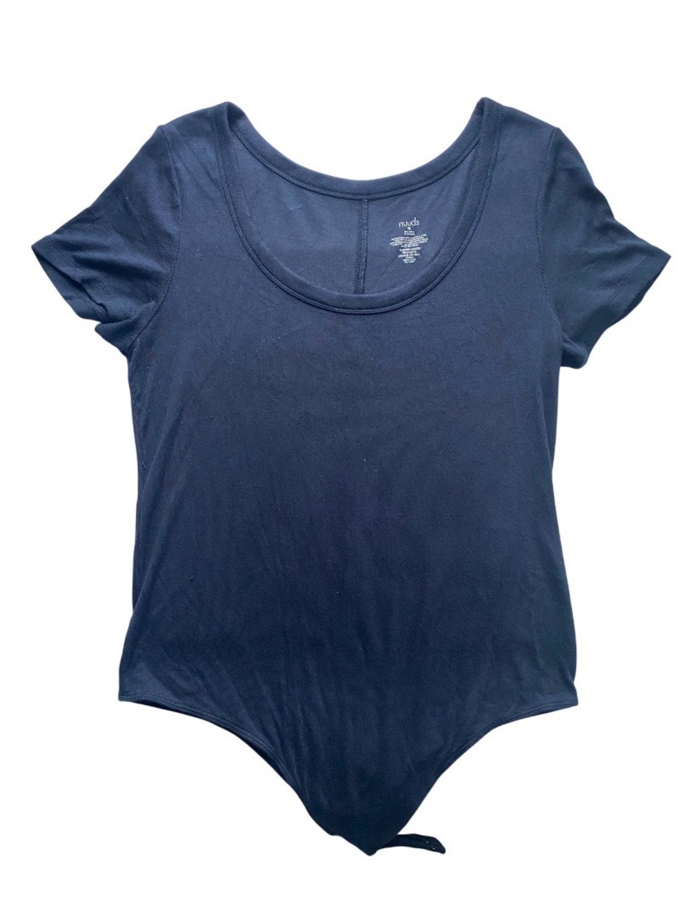 nuuds Slinky Rib Scoop Neck Short Sleeve Bodysuit - Navy